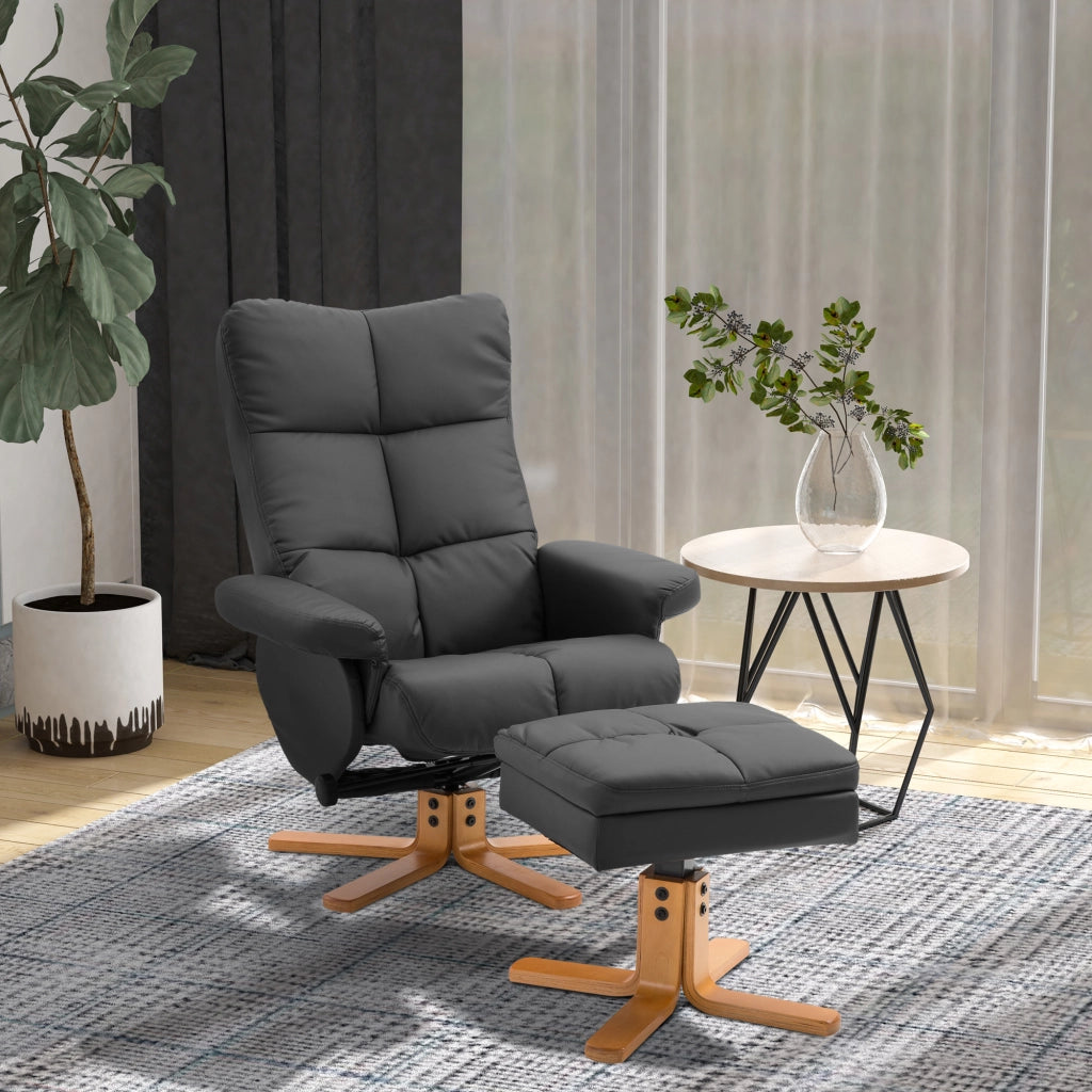 Poltrona Reclinabile Relax con Poggiapiedi in Pelle ¨C Zephmum ¨C Nero