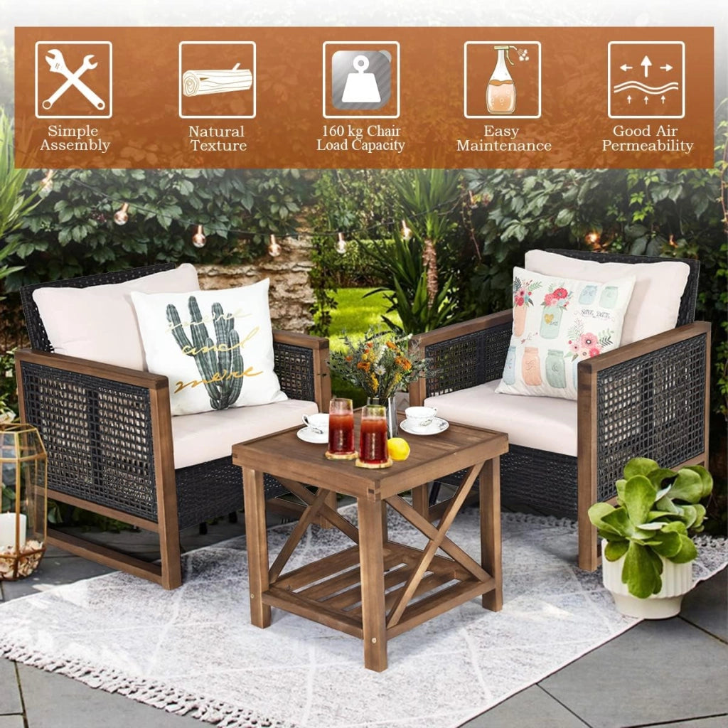 Set Divano con Tavolino da Esterno, Divano da Giardino 2 Posti, Divano In Rattan Incluso Cuscino Color Arancia, Divano da Giardino, da Cortile, Marrone Sfumato, 115 x 64 x 80 cm