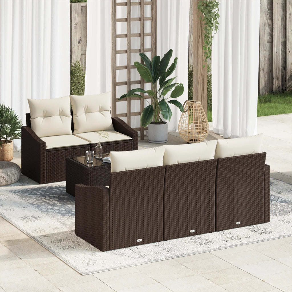 Set di Divani da Giardino in 6 Pezzi con Cuscini Marrone Polyrattan