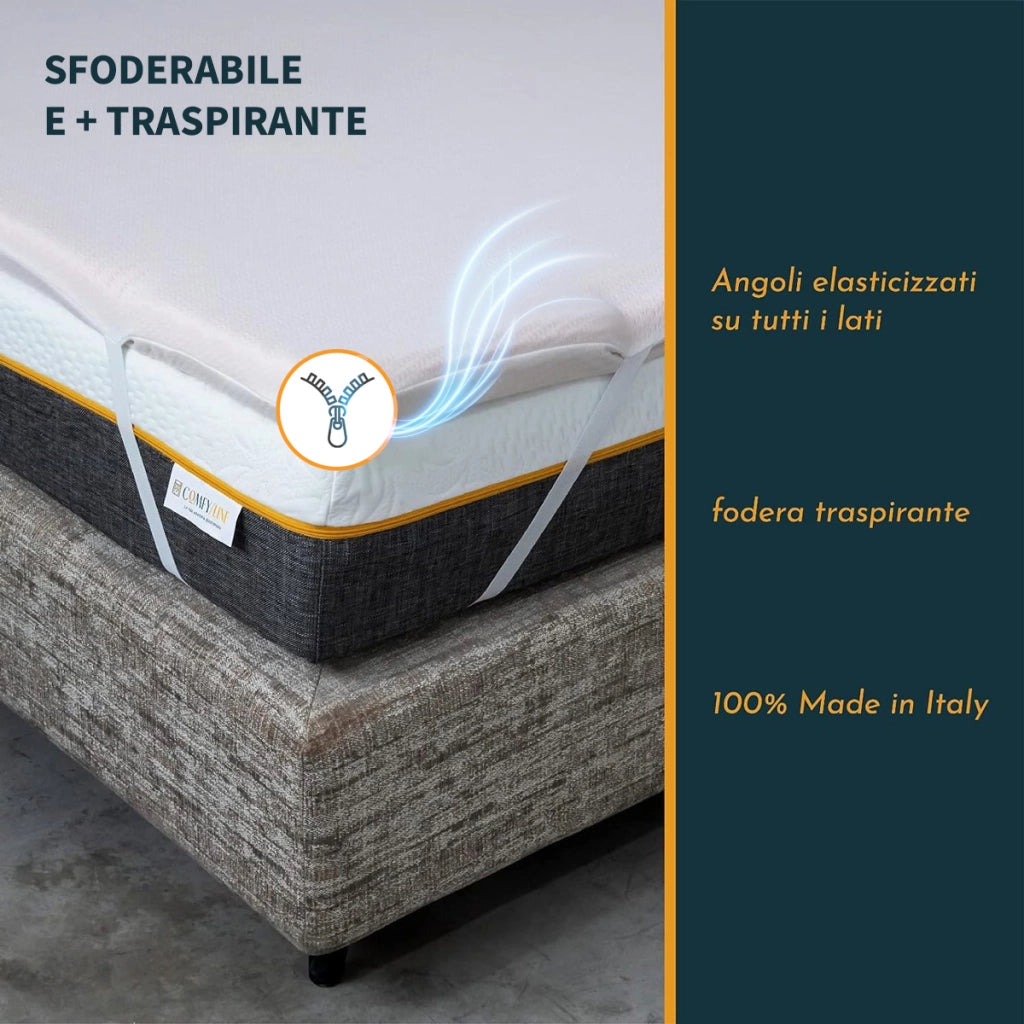 Topper Materasso Memory Foam H7 135x190 Francese - Morbido, Sfoderabile, Anallergico, 4 Elastici - Cupid H7