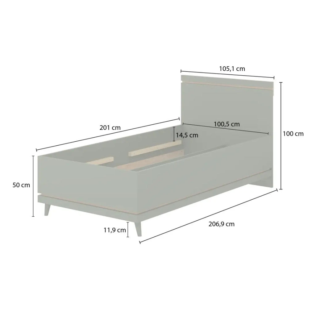 Letto bambino NOKI – 100x200 cm rovere chiaro e moka – Stile scandinavo senza doghe