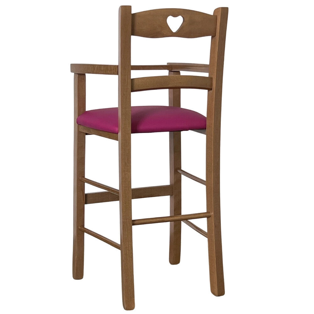 Seggiolone in legno color noce chiaro con seduta imbottita in similpelle lilla