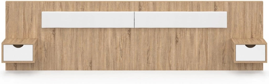 Testata sospesa SANTA con comodini per letti da 140, 160 e 180 cm in legno e bianco