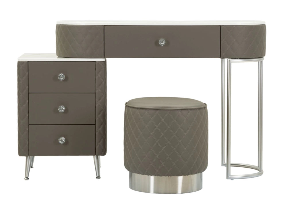 TOELETTA SHARON GRIGIA C/PUFF GAMBE ARGENTO CM 120X40X75 (MISURA PUFF Ø36X39)
