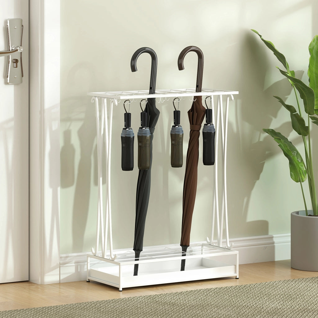 Portaombrelli con attaccapanni e bandella raccogocce ¨C zephmum ¨C 50x24x68 cm bianco acciaio
