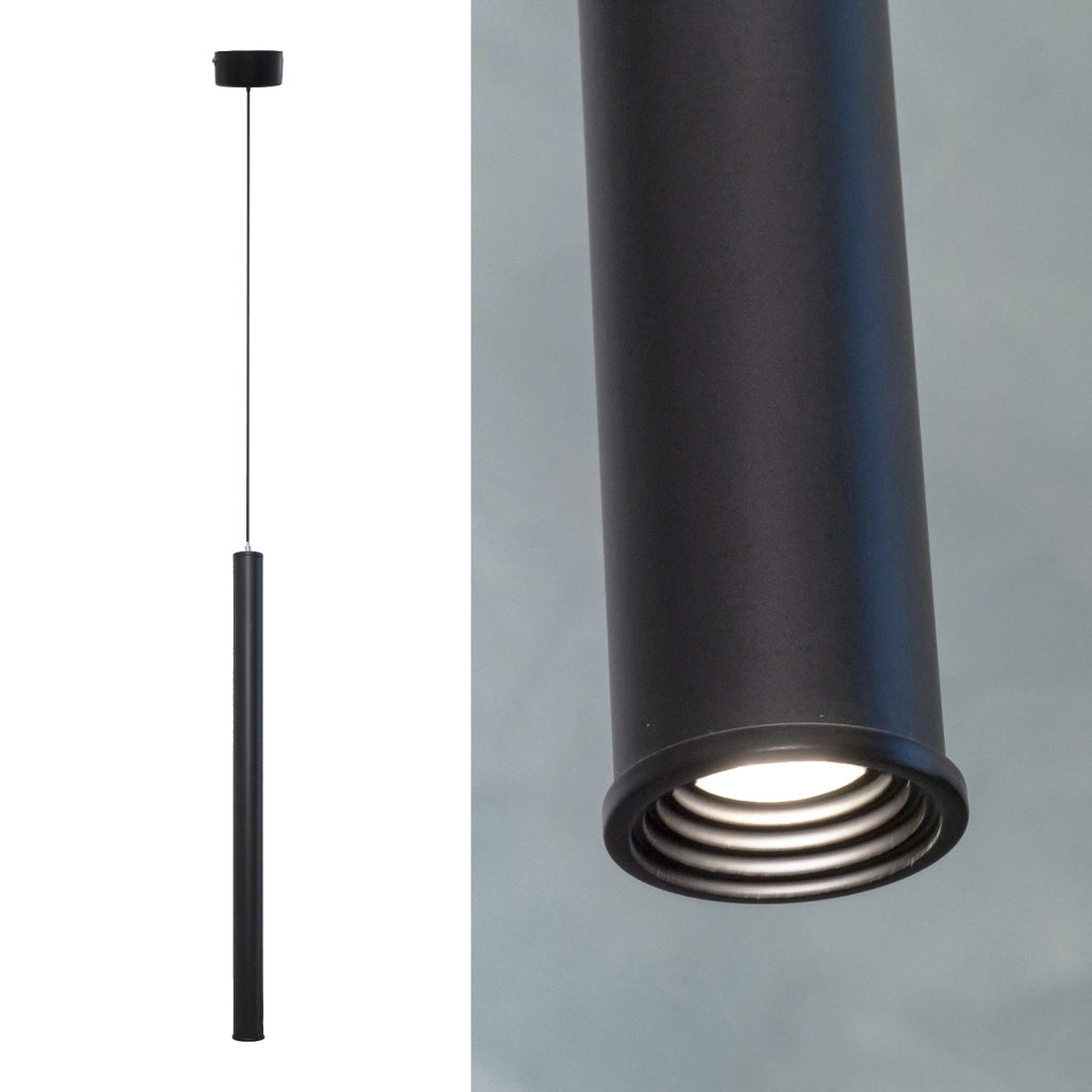 Lampada moderna sospensione elegante cilindrica LED 3W luce calda cucina pendente 50cm tavolo bar 230V NERO 6000K