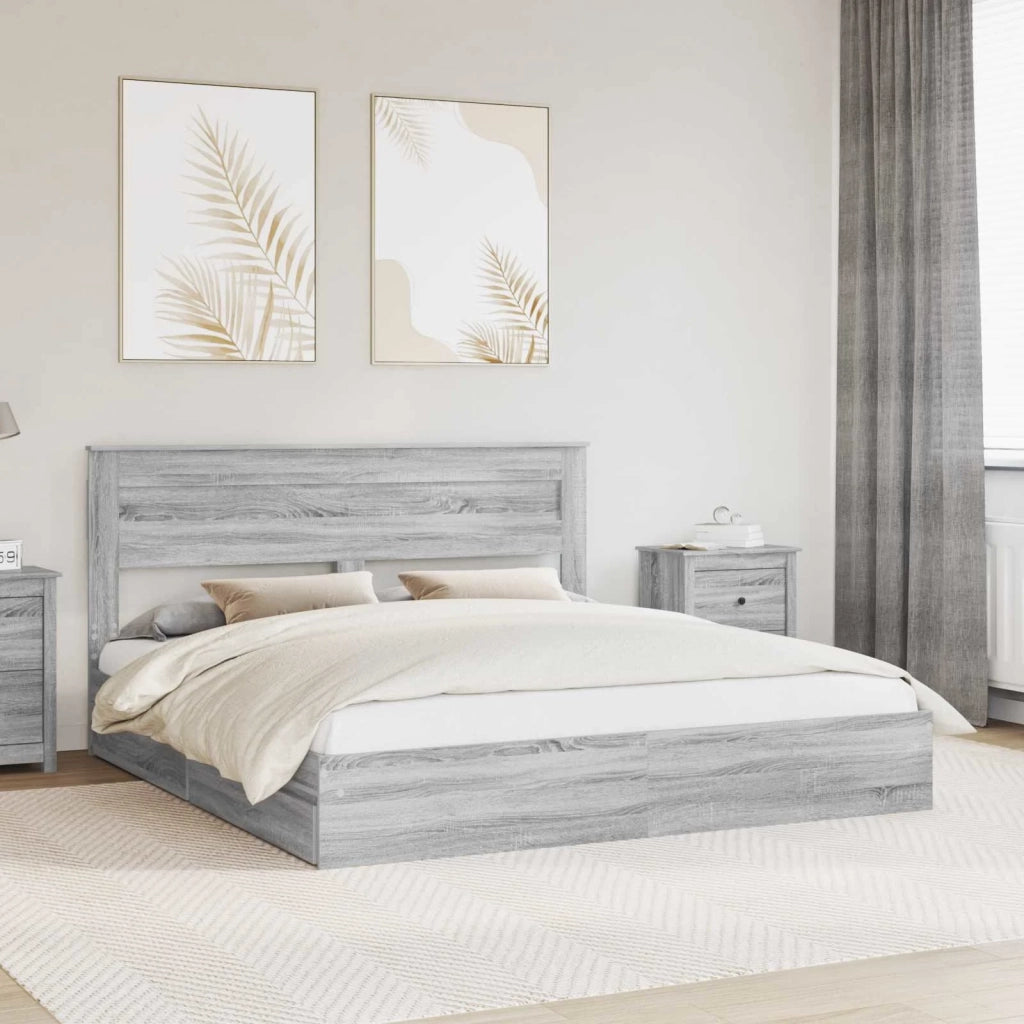 Letto con Contenitore con cassetto Grigio Sonoma 200 x 200 cm