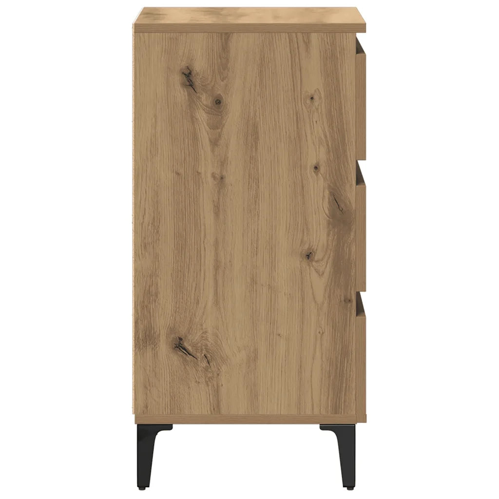 Comodino con Gambe in Metallo Rovere Artigianale 40x35x69 cm