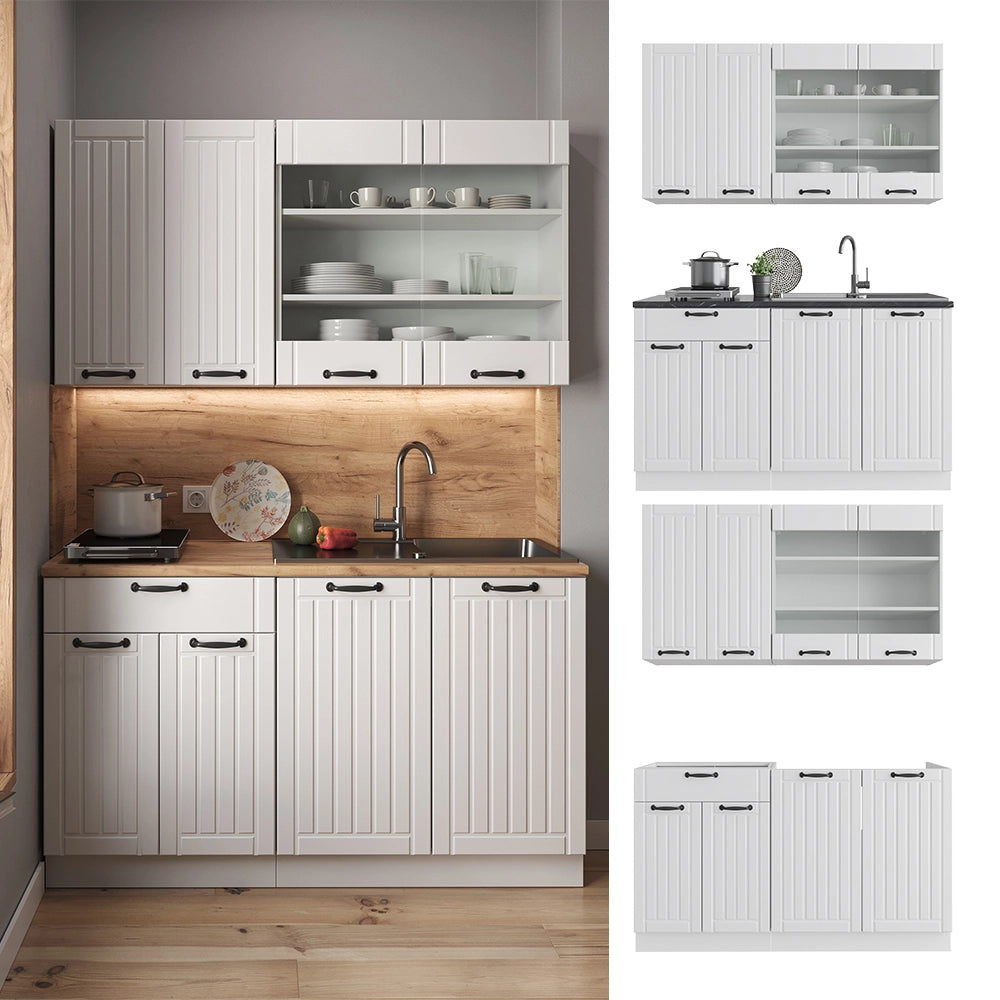 Cucina completa Fame-Line Bianco rustico/Bianco 140 cm, PL Antracite Vicco