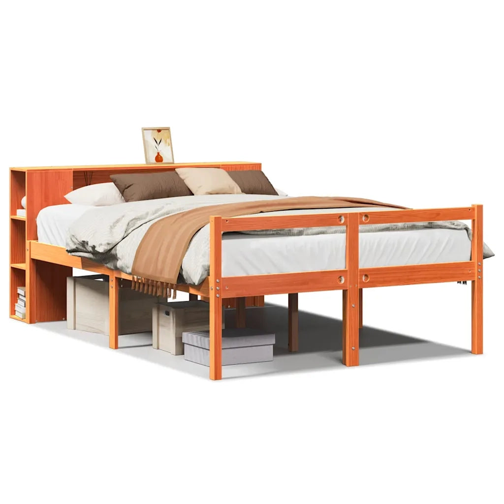 Letto Libreria senza Materasso-Struttura Letto con contenitore Marrone Cera 140x190 cm Legno 783930