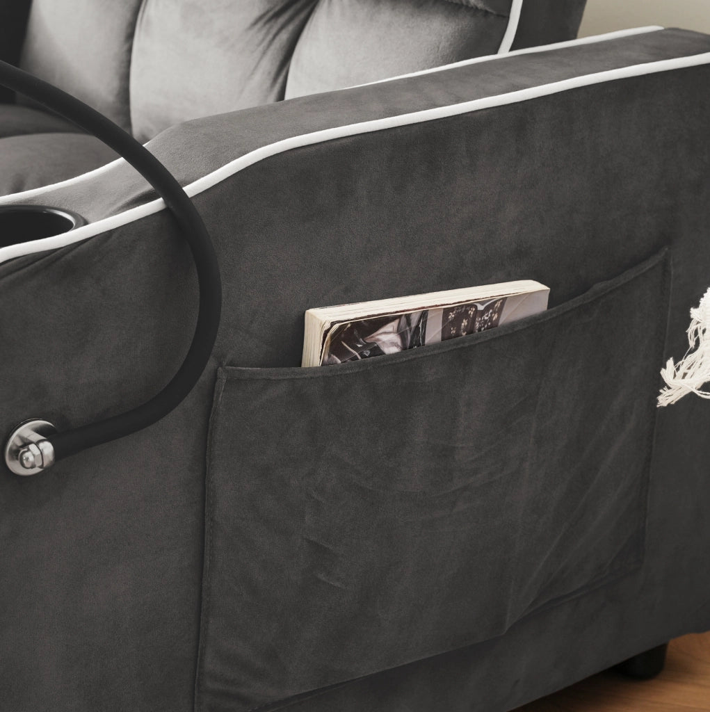 Poltrona letto estraibile 3 in 1 in velluto grigio scuro