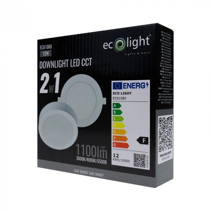 Downlight LED 12W rotondo CCT 2in1 bianco Ecolight