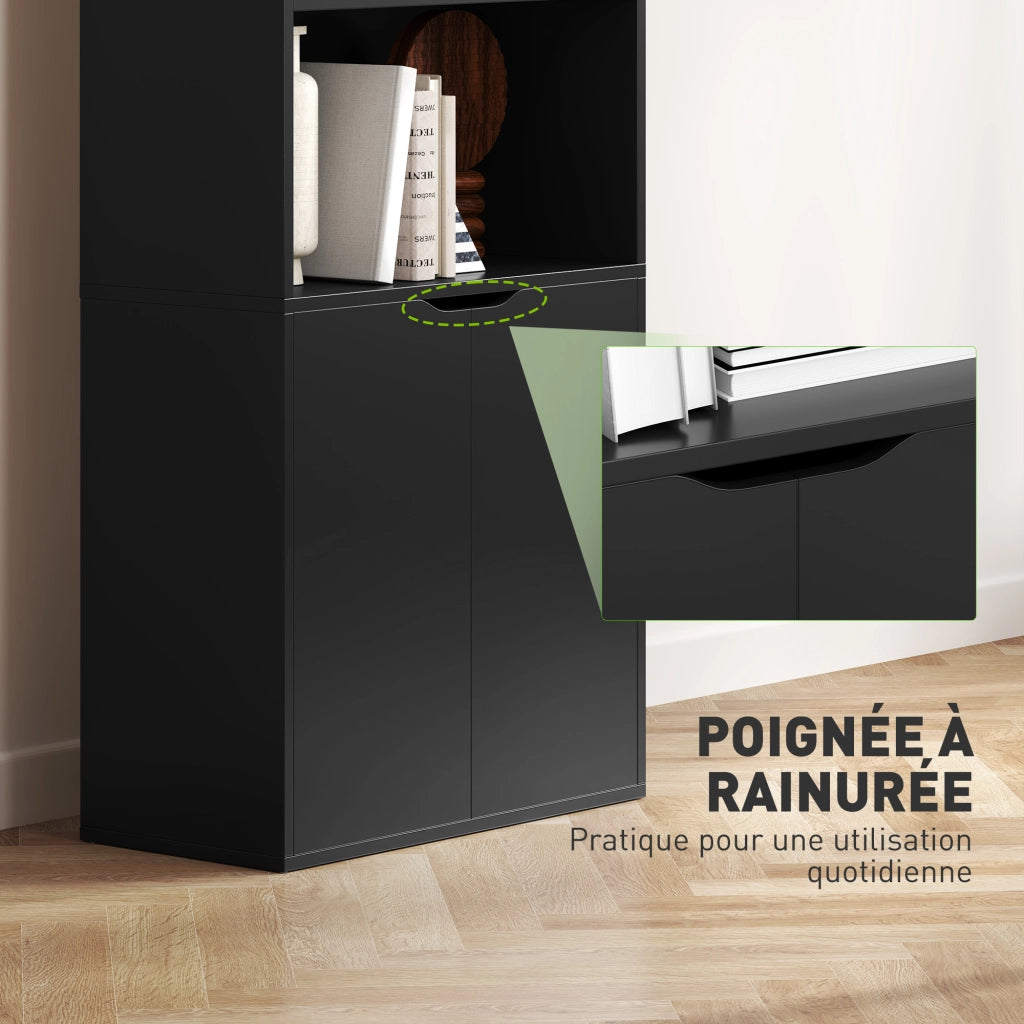 Libreria con ante e scaffali a vista ¨C zephmum ¨C 59x29x180 cm Nero