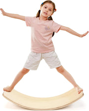 Balance Board Curva per Bambini, Tavola di Equilibrio per Bambini in Legno con Feltro Antiscivolo, Portata Massima 220 kg (90 x 30 x 19 cm)