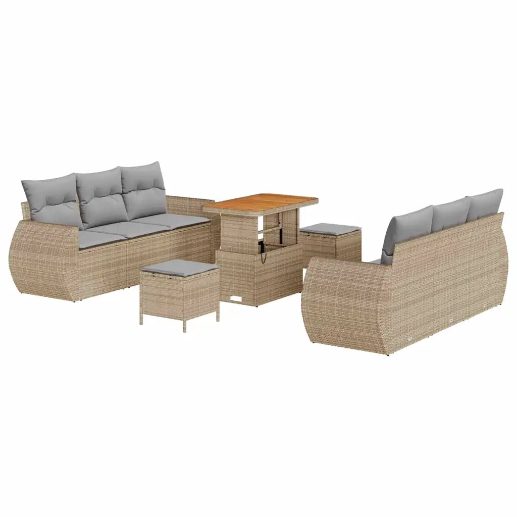 Set Divano da Giardino con cuscino 9 pcs Beige polyrattan