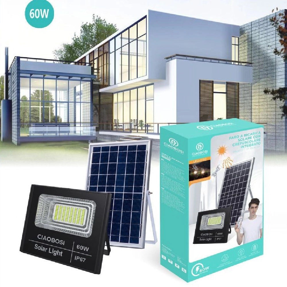 Trade Shop - Faro Faretto Led Pannello Solare Fotovoltaico Ip67 60 W Con Telecomando Led-8192 -