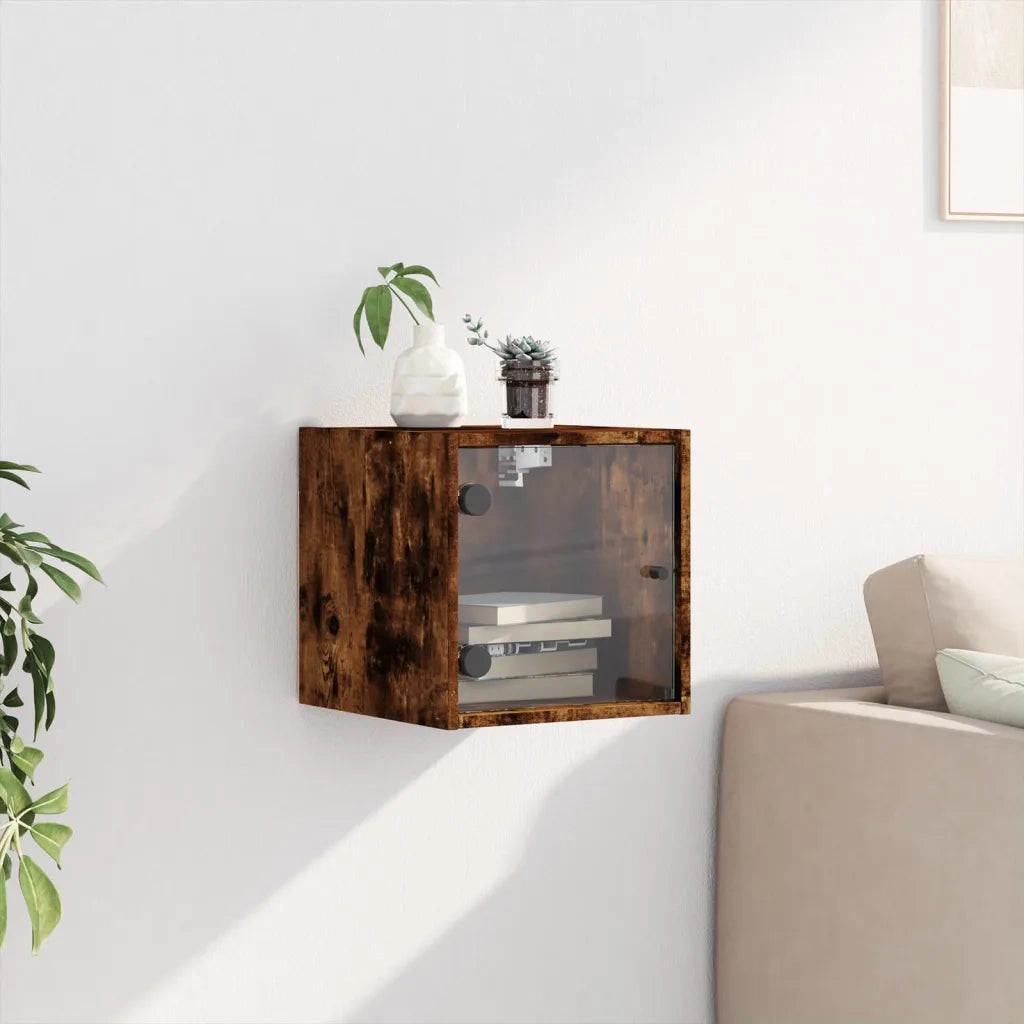 Comodino con Anta in Vetro Rovere Fumo 35x37x35 cm 836470