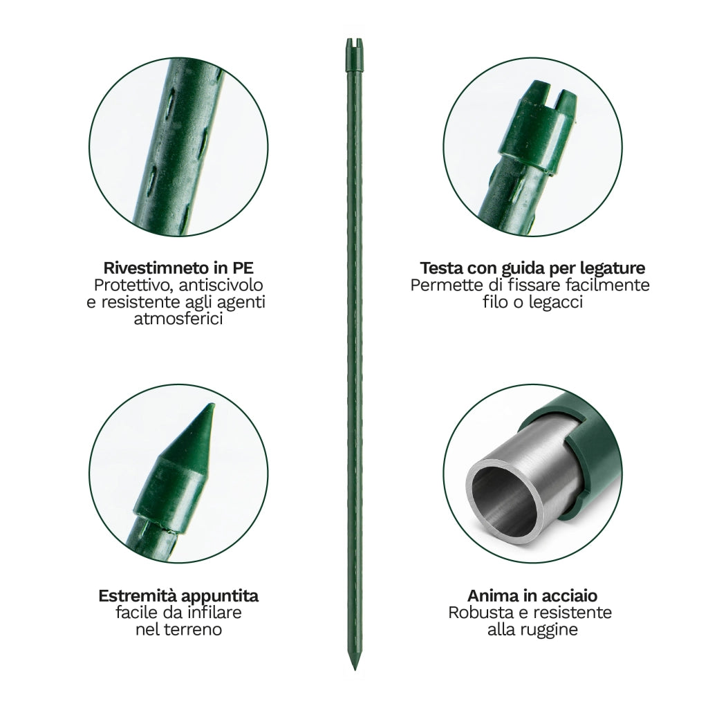 25 Pezzi Paletti in Acciaio per Piante Bastoni di Supporto Stecche per Orto e Recinzioni Tutori Di Varie Misure Resistenti  180 cm – Ø 16 mm