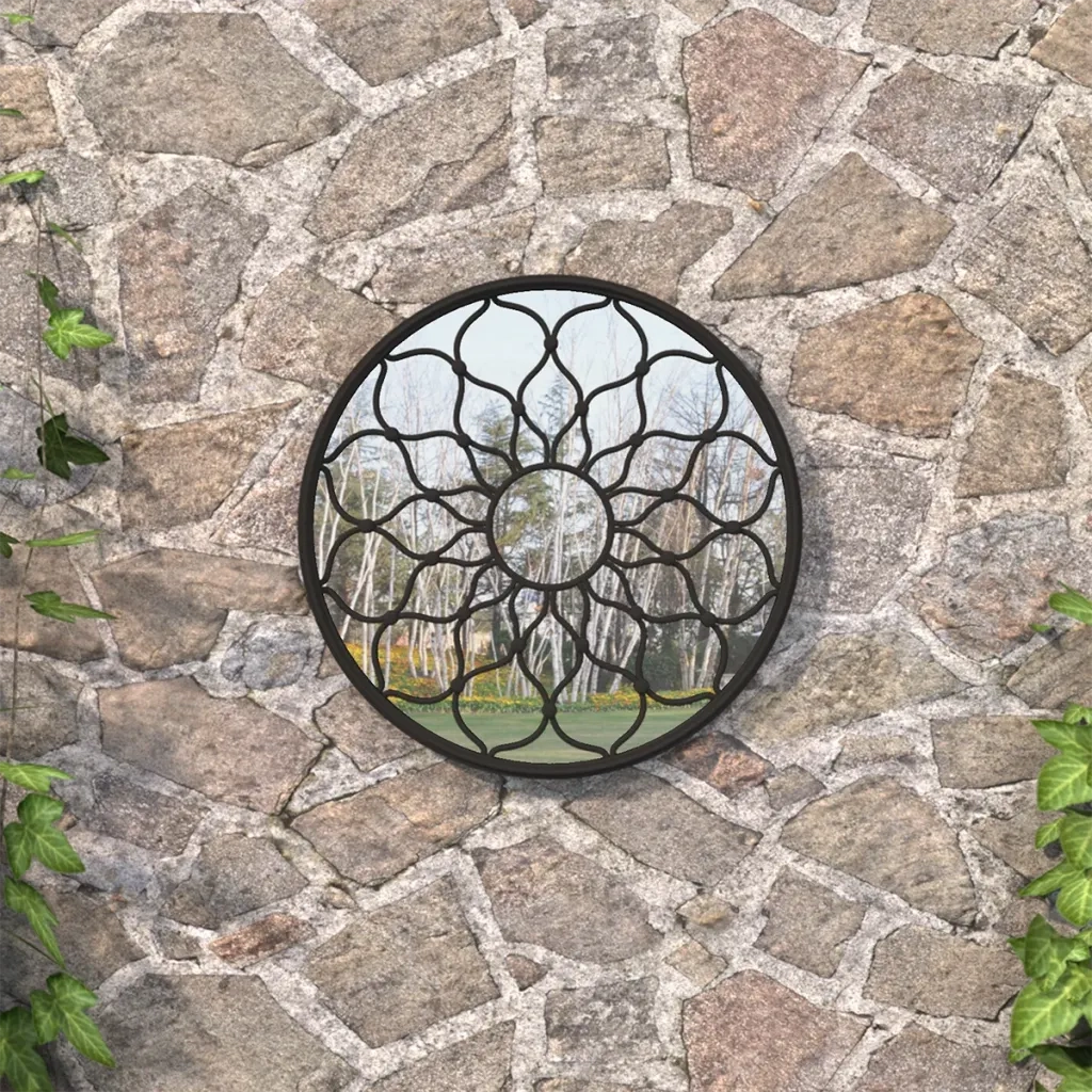 Specchio da Giardino Nero 60x3 cm in Ferro Rotondo da Esterno 318368