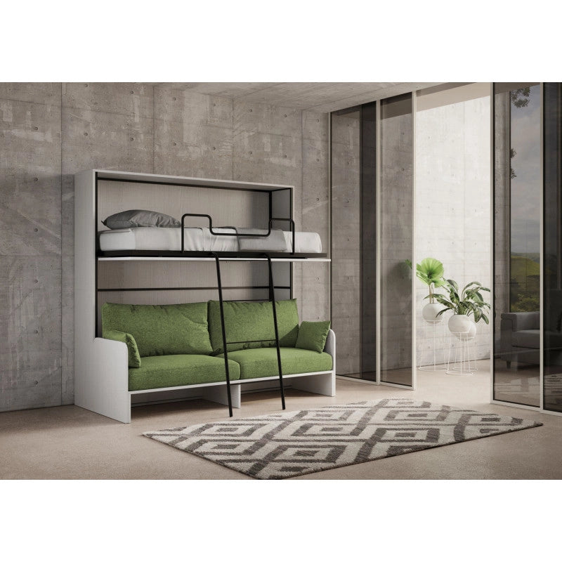 Letto doppio a scomparsa Kando con divano , verde - Bianco Frassino
