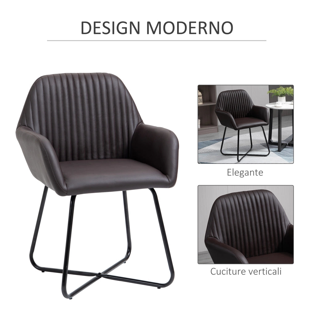 Set 2 Sedie da Pranzo Imbottite in Similpelle ¨C Zephmum ¨C Marrone 60x56.5x85