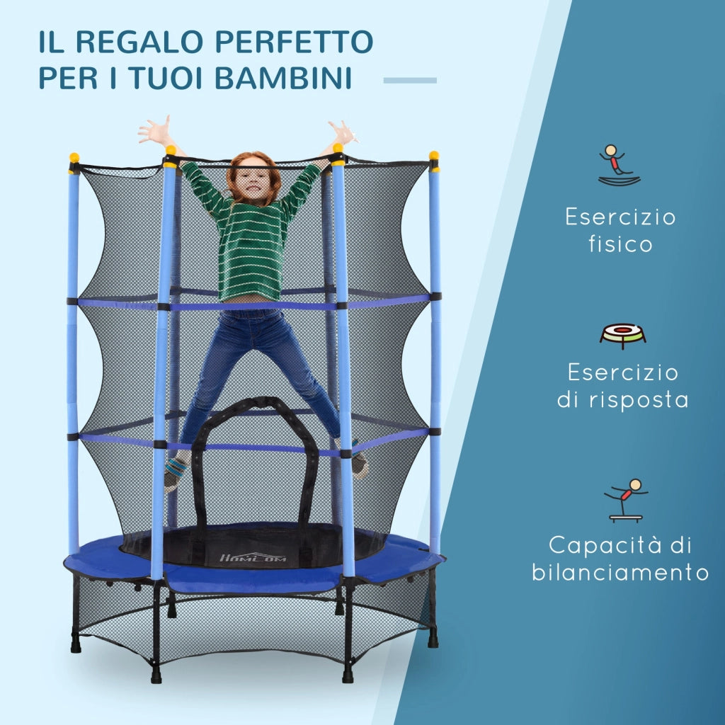 Trampolino Elastico per Bambini da 3 Anni Ø140 cm con Rete di Protezione Blu e Nero