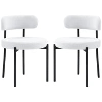 Set da 2 Sedie da Pranzo, Imbottitura in Fleece, Sedie con Sedile Imbottito, Gambe in Metallo, Bianco Crema