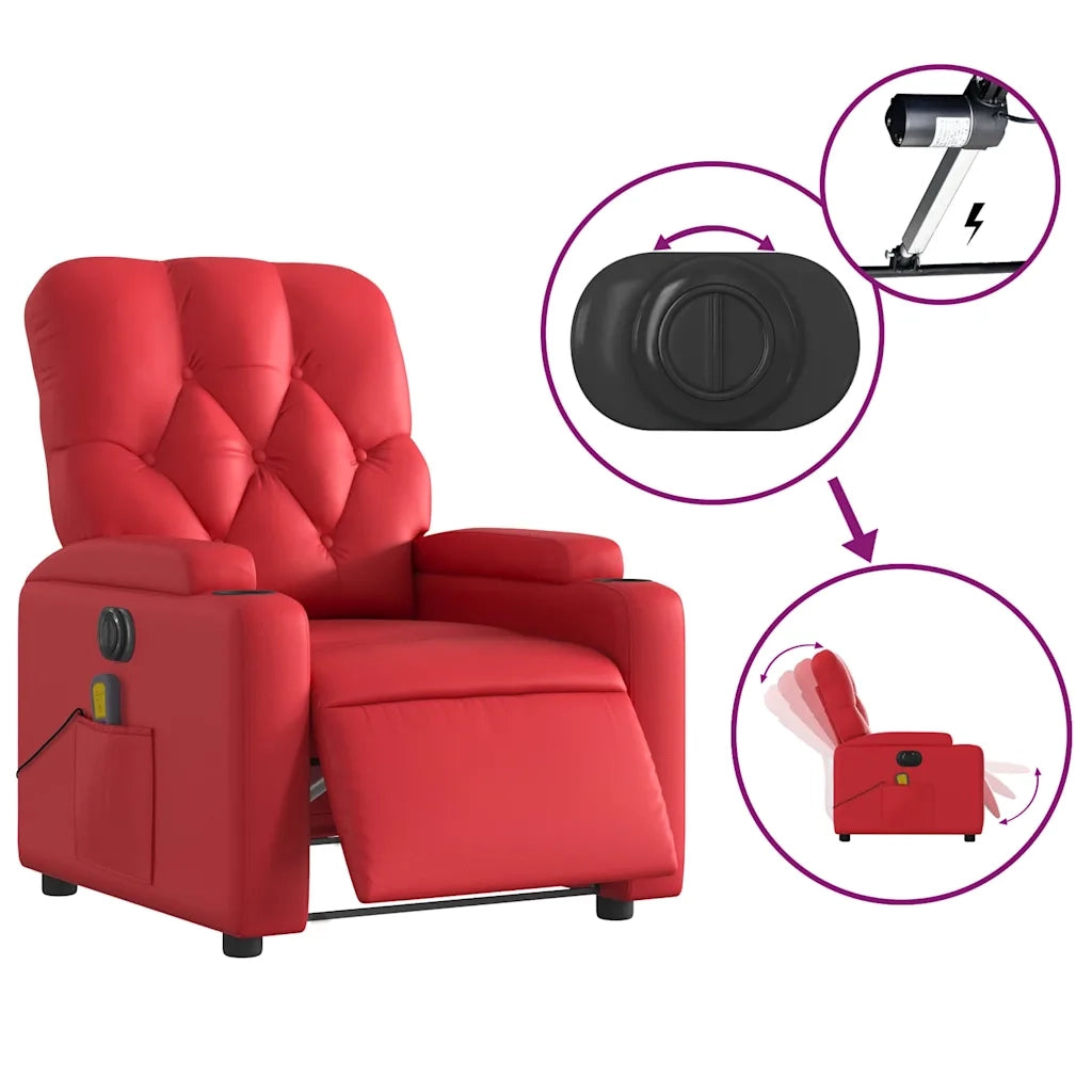 Poltrona Massaggio Elettrica Reclinabile Rosso Similpelle 3204770