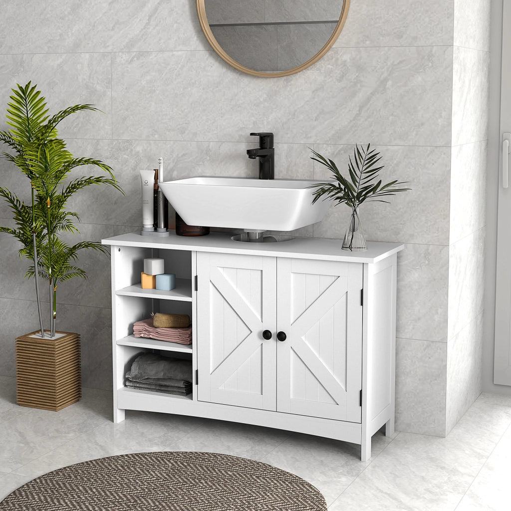 Mobile Sottolavabo Bagno 2 Ante Ripiani Regolabili ¨C Zephmum ¨C Bianco 90x30x60 cm