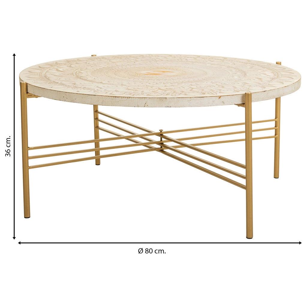 Tavolino in legno bianco e metallo 80x80x36h