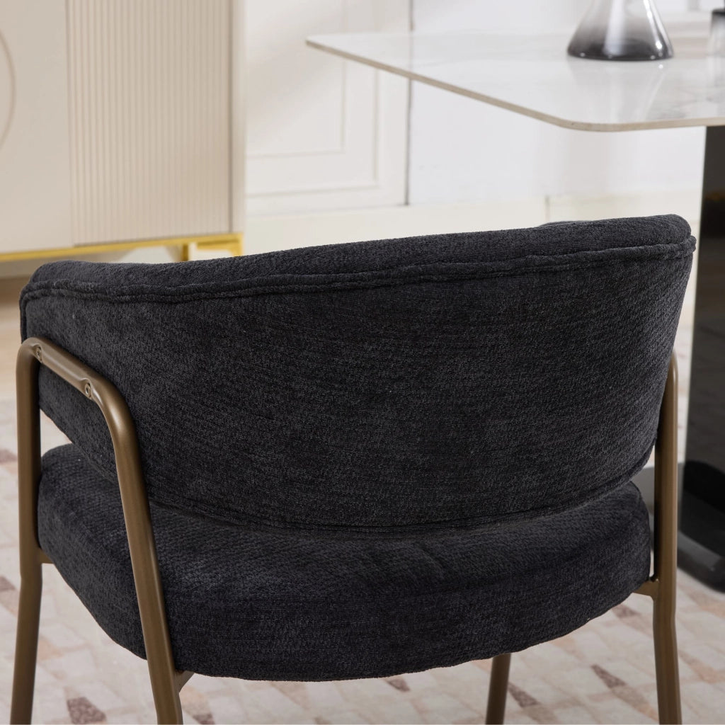 Sedia da Pranzo Imbottita con Braccioli ¨C Xylo ¨C Chenille Nero, Gambe Metallo Ottone