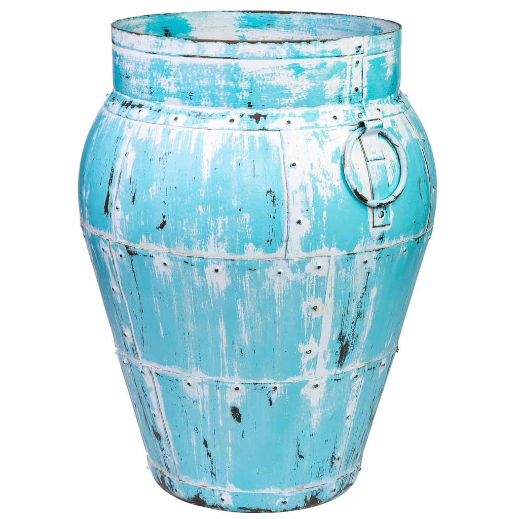 Vaso in metallo invecchiato blu 45x45x60h cm