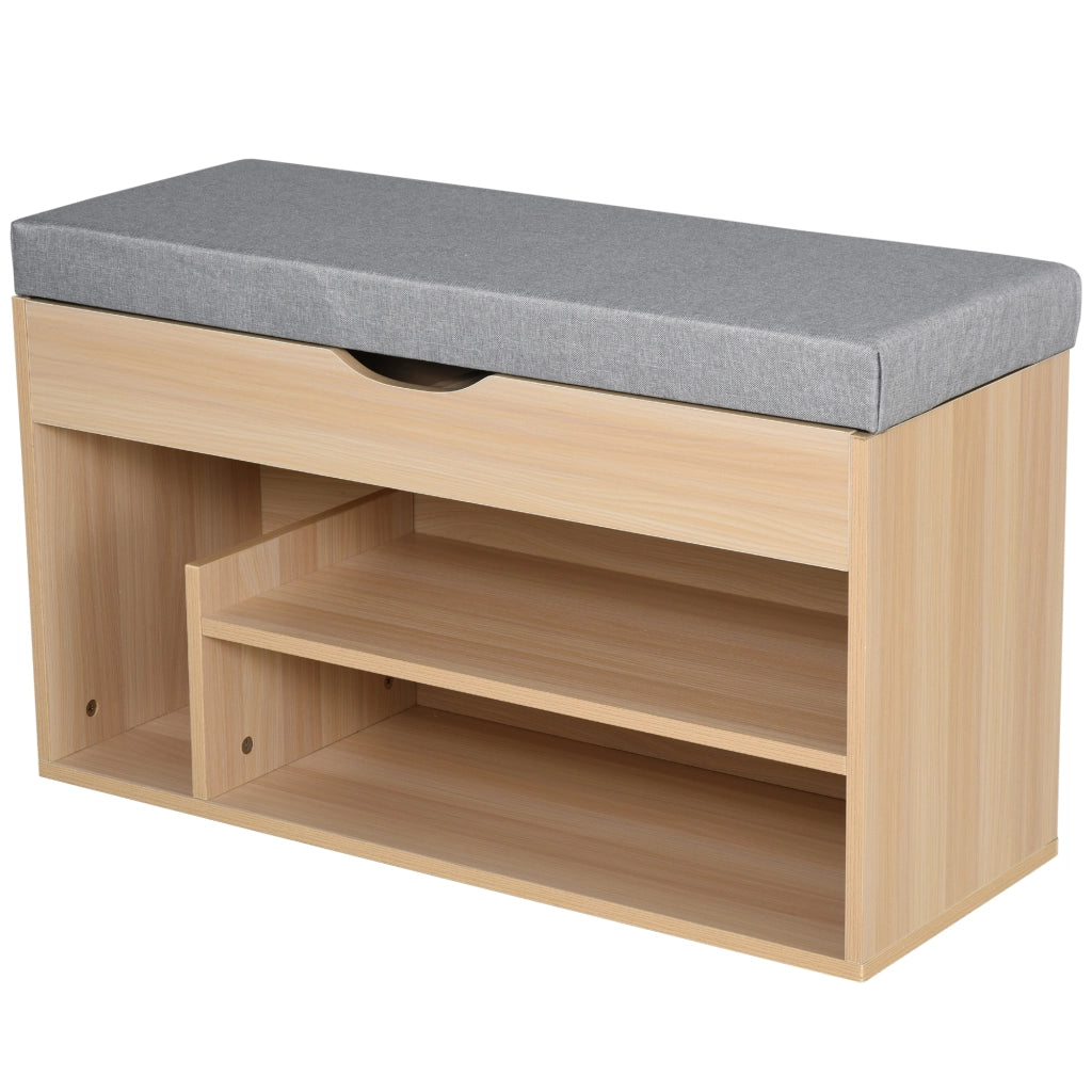 Scarpiera 2 in 1, Panca in Legno con Seduta Imbottita e Scomparto Nascosto, per Entrata/Ingresso, 80 x 30 x 48cm
