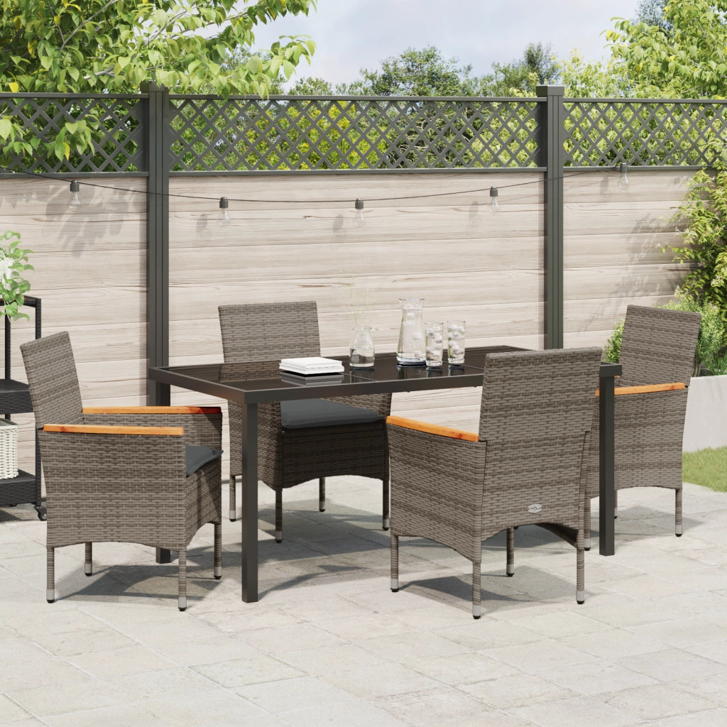 Set da Pranzo da Giardino 5 Pezzi con Cuscini Grigio Polyrattan