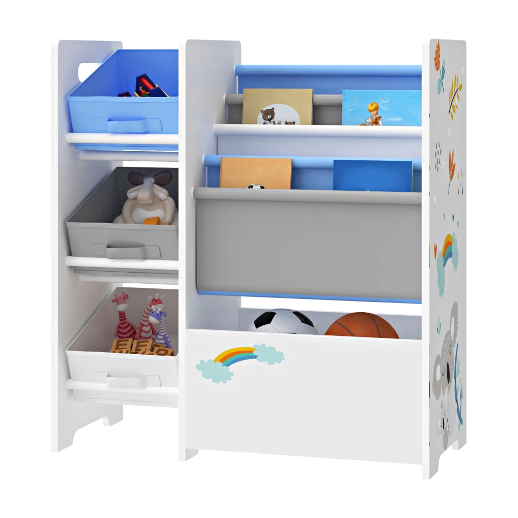 Scaffale portaoggetti per bambini con 3 scomparti aperti bianco/grigio/blu 03_0006995