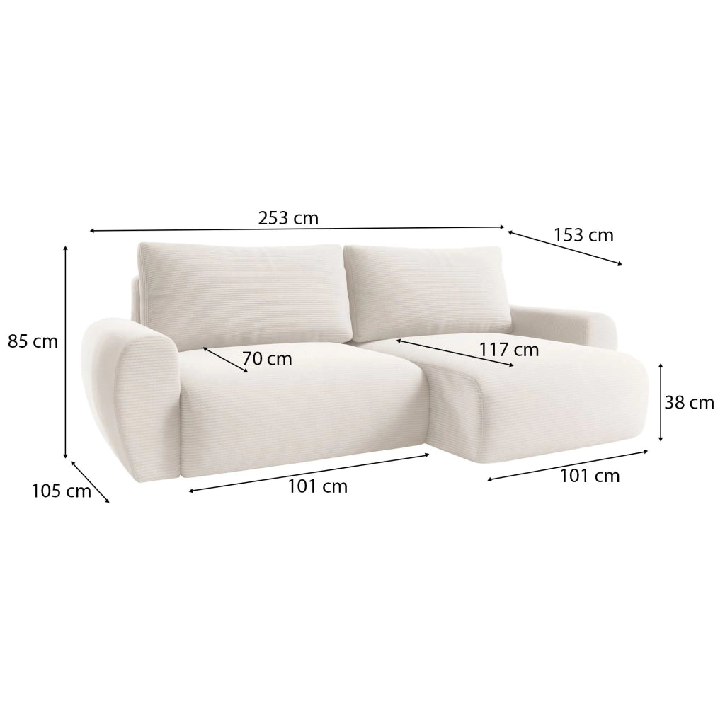 Paullo, Divano Letto con Penisola Contenitore, 253x153 cm Bianco Crema