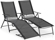 Set di 2 Lettini Prendisole da Giardino, con Schienale Regolabile, Sedia a Sdraio Pieghevole con Schienale Reclinabile, per Terrazzo Piscina Giardino, Portata 150 kg (Nero)