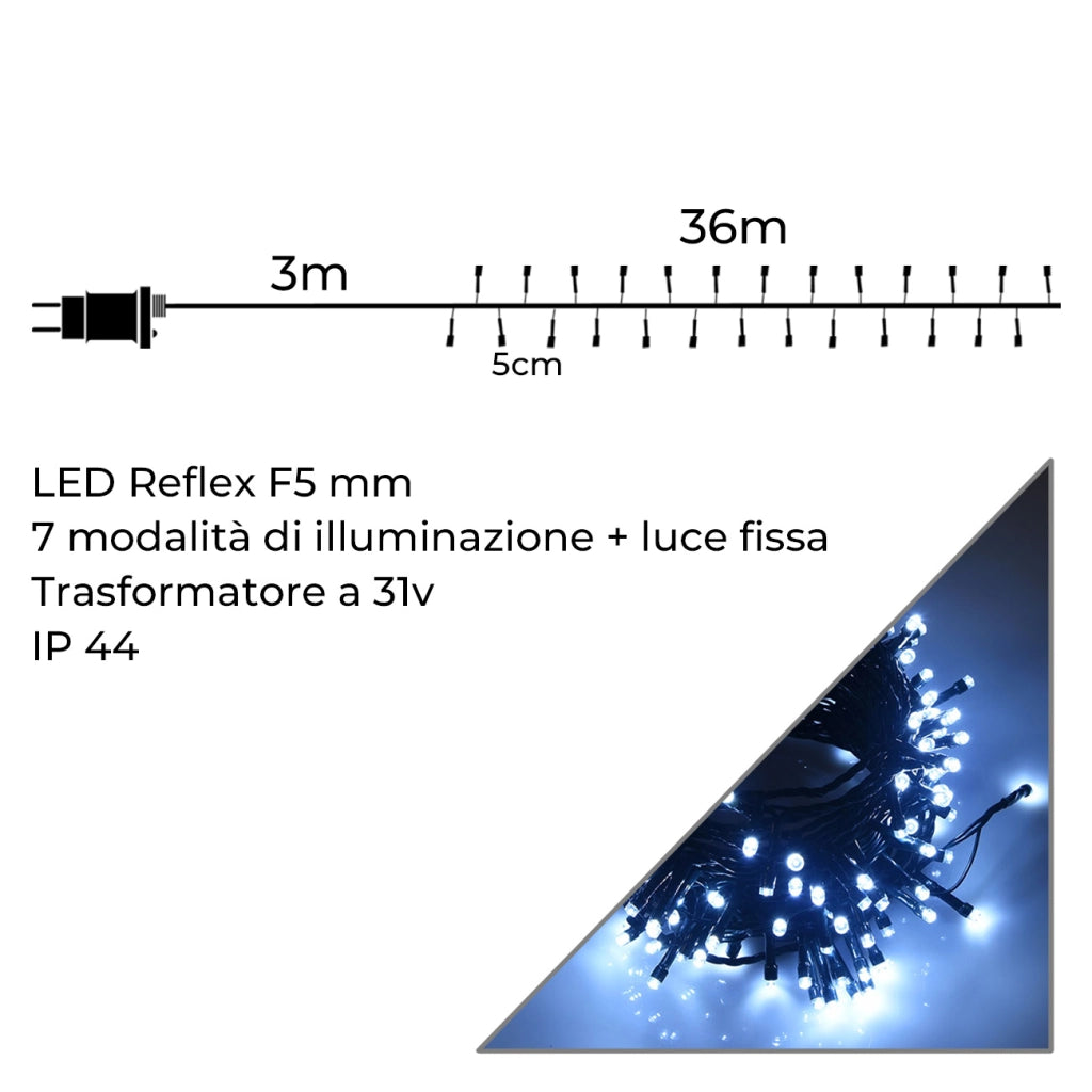 CATENA LUMINOSA NATALIZIA 720 LED LUCE BIANCA FREDDA RESISTENTE PER INTERNI ED ESTERNI - DECORAZIONI DI ALTA QUALITA' CON PROTEZIONE IP44