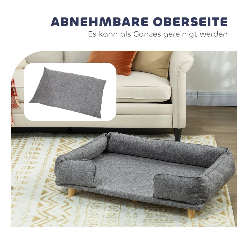 Letto per cani con cuscino sfoderabile e lavabile, gambe in legno rialzate, in poliestere, grigio scuro 96 × 66 × 24 cm