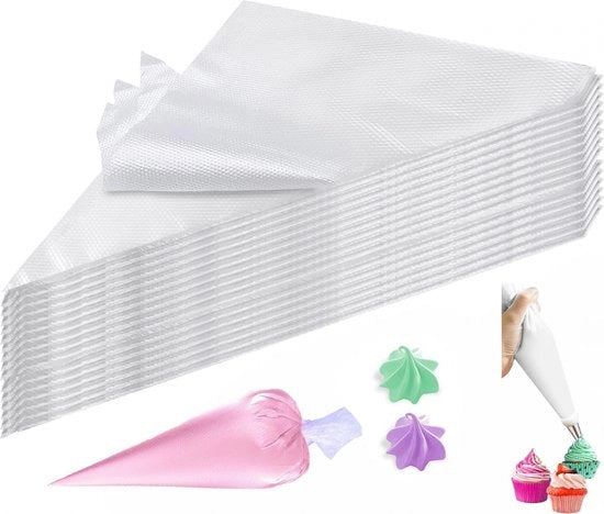 Set di sacchetti spray - 100 pezzi - Sacchetti spray trasparenti - per crema di formaggio - per decorare torte e cupcakes - 46 x 25 cm - Sacchetto spray molto robusto - per decorare e cuocere torte di fondant e cupcakes