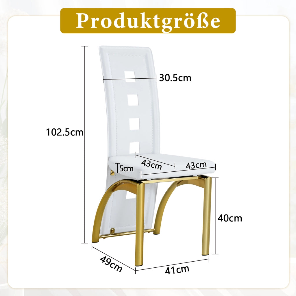 SEDIA da pranzo con schienale traforato, 102,5 cm, PU bianco e metallo oro, Set da 2 pezzi