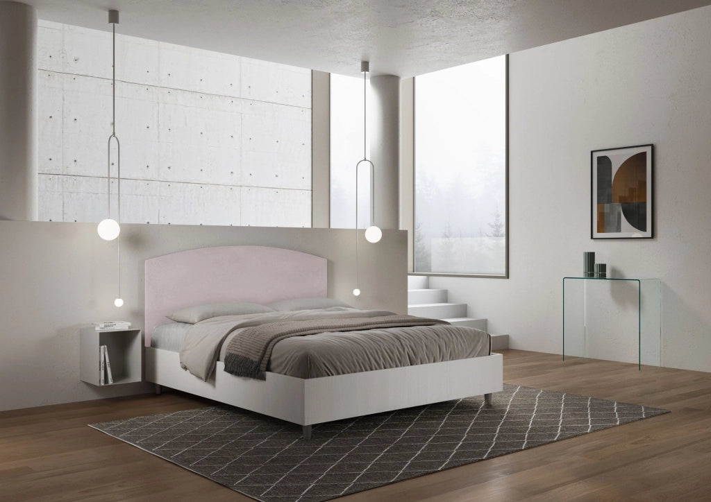 Letto matrimoniale senza rete 160x200 bianco frassino testata microfibra ocra Antilia