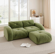 Divano modulare 2 posti con pouf 204x171x76 cm in chenille verde; design senza telaio