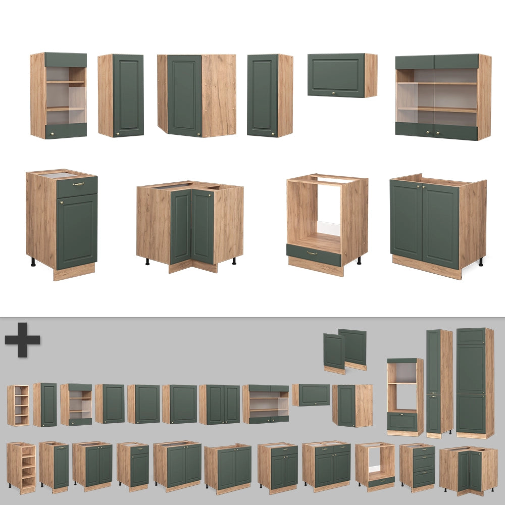 Vicco Cucina angolare completa Quercia verde-oro Country/oro Power 160 x 190 cm , PL Marmo