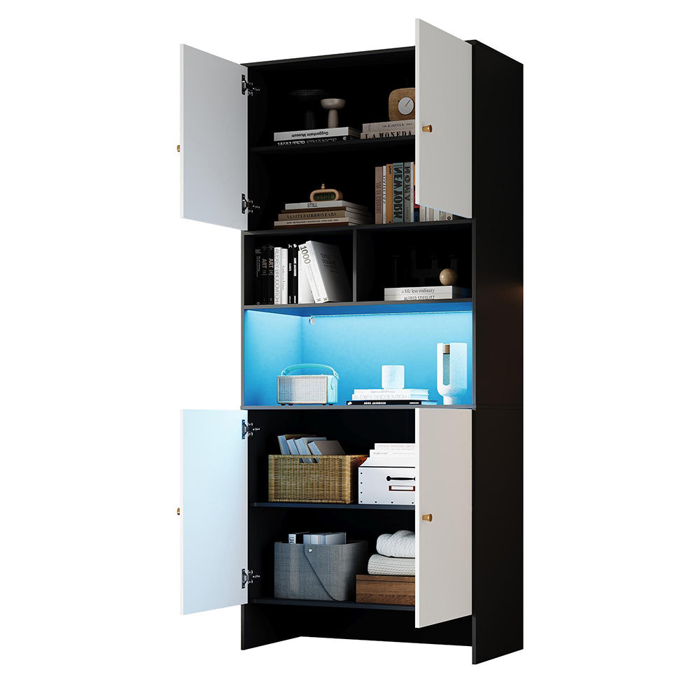 Armadio multifunzionale - Xylo - 80x40x185cm - Bicolore nero e bianco - 4 porte 3 scomparti