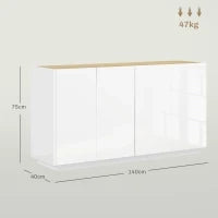 Credenza Moderna con Armadietti a 2 Ante, Chiusura Ammortizzata e Ripiani Regolabili, 140x40x75cm, Bianco Lucido