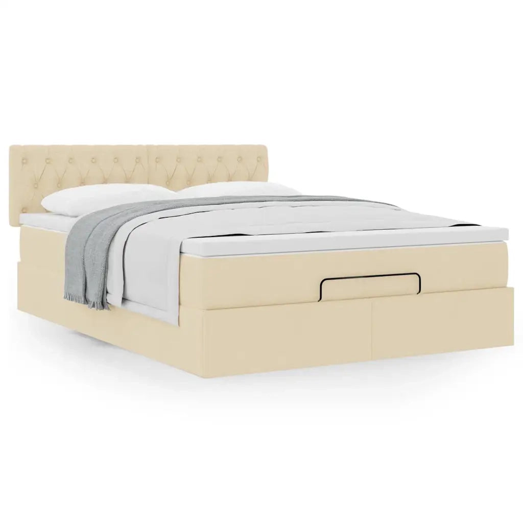 Pouf Letto con Materasso Crema 140x200 cm in Tessuto 3311551