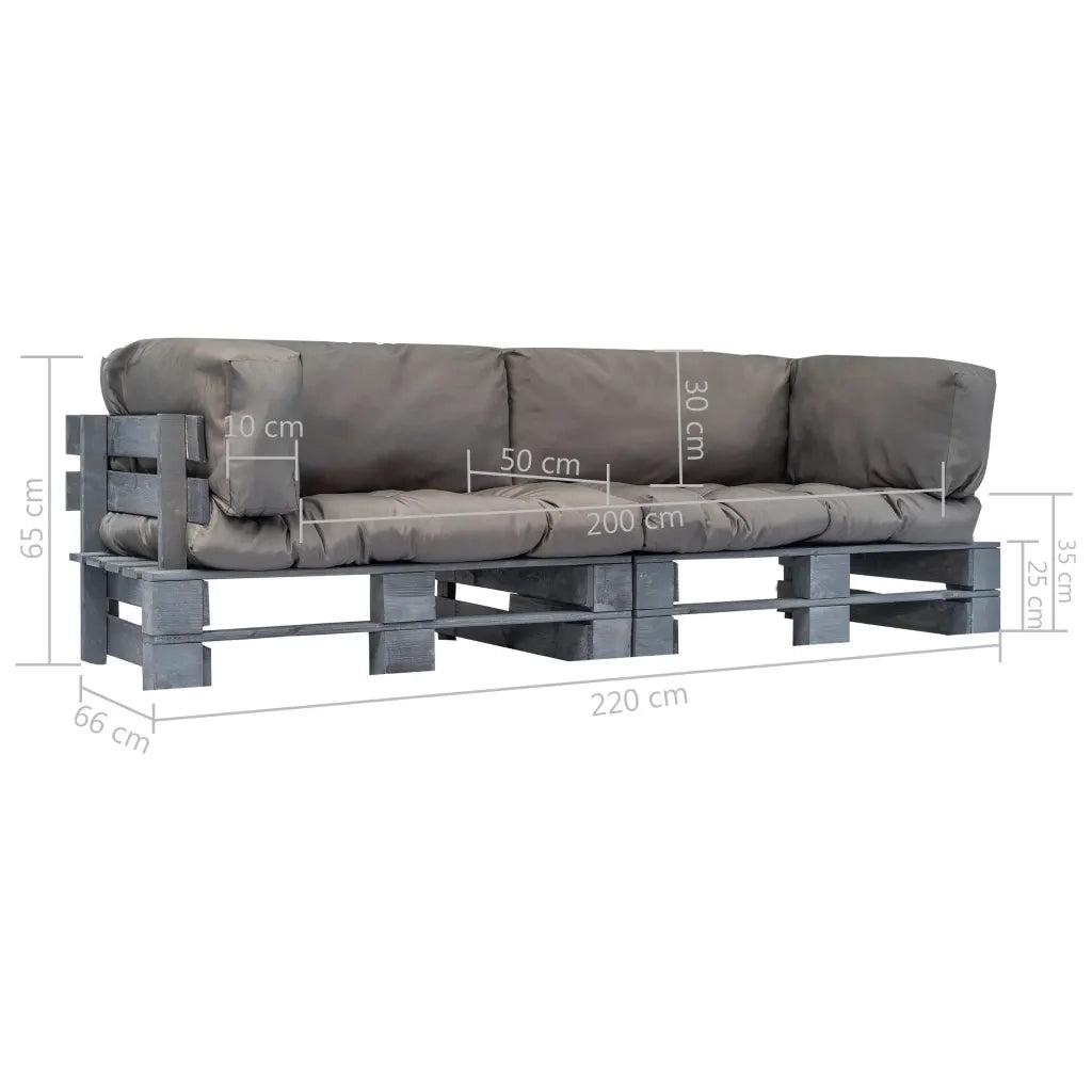 Set Divani Giardino Pallet 2pz con Cuscini Grigi Legno di Pino 275300