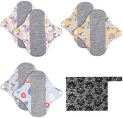 Kit di assorbimento mensile riciclabile - Pannelli di cotone - Pannelli lavabili - Borsa impermeabile - Inserimenti per criniera - Alari anti-leak - 6 pezzi - Pannelli riciclabili
