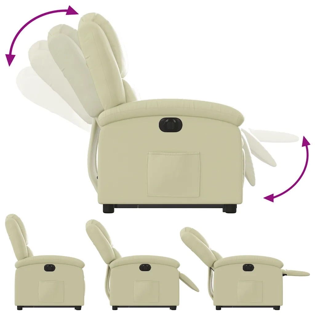 Poltrona Alzapersona Reclinabile Elettrica Crema in Vera Pelle 3204272